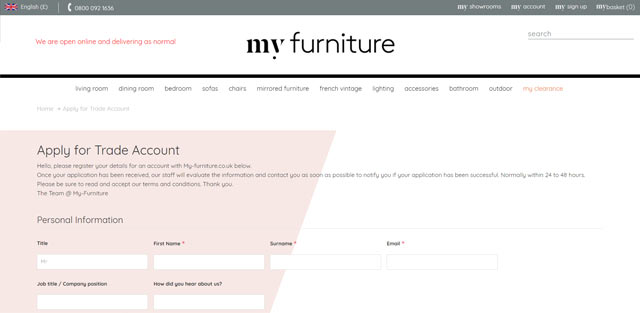 home staging trade account